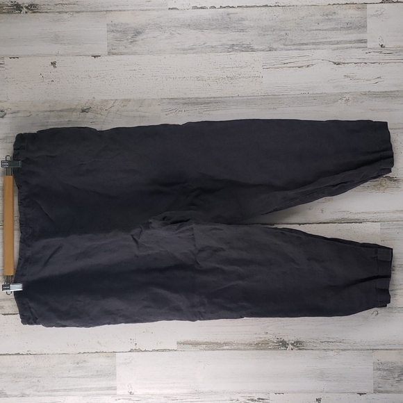 Eskandar charcoal gray black washed 100% linen cropped pullon pants Size 0 - Picture 2 of 5